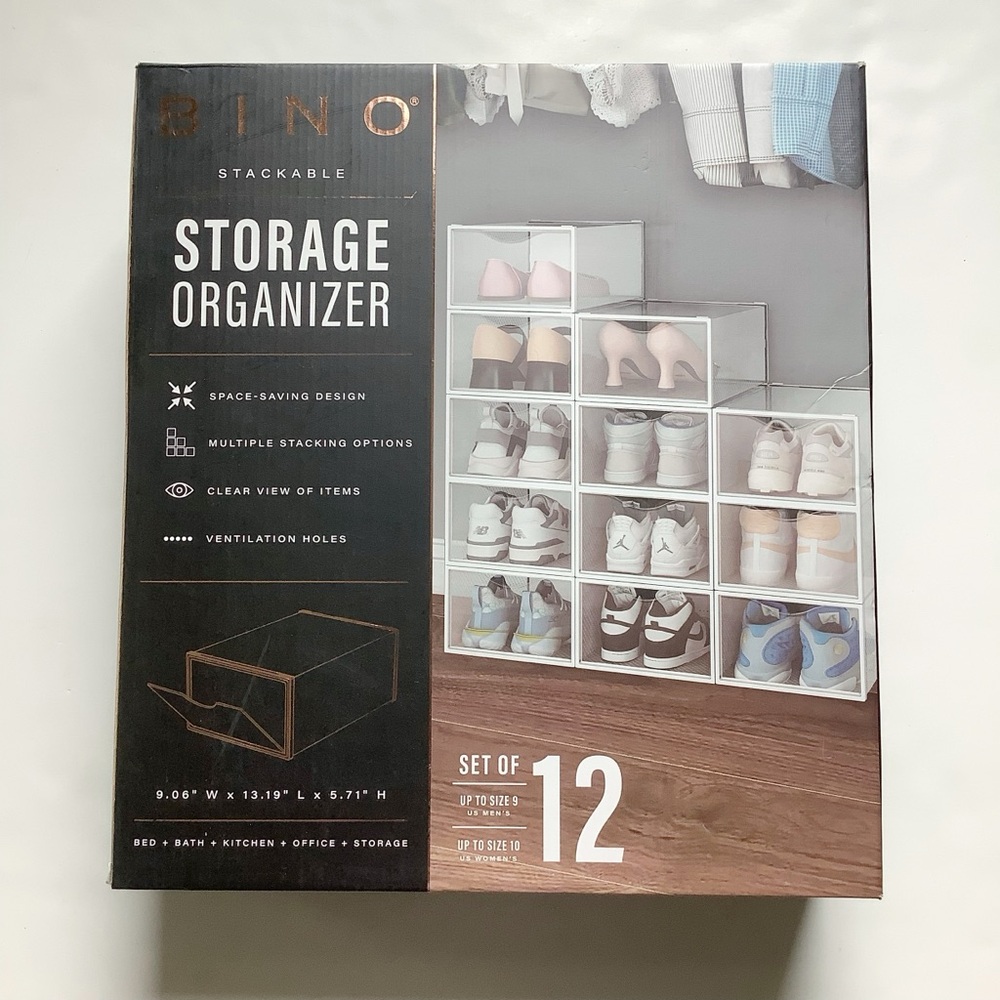 BINO Clear Stackable Storage Organizer Set of 12 - Transparent Shoe Boxes